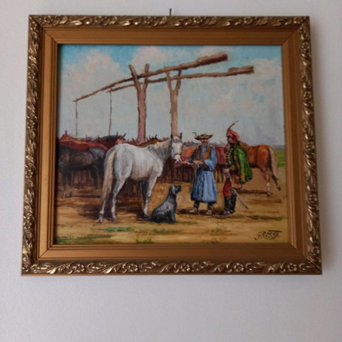 Authentic Hungarian painting with gilded frame by Gross J.