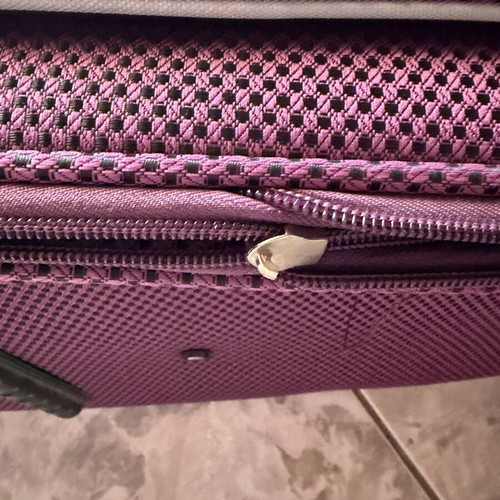 XL Suitcase used, large fabric travel bag purple