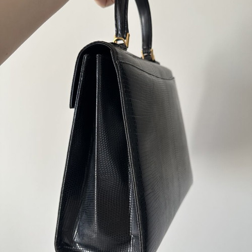 Gucci Lady Lock lizard skin shoulder bag used, large, black