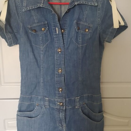 Denim dress with sleeve ties, size medium, blue