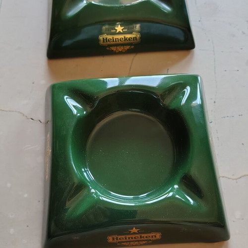 Heineken ceramic ashtrays set of two like new, vintage style
