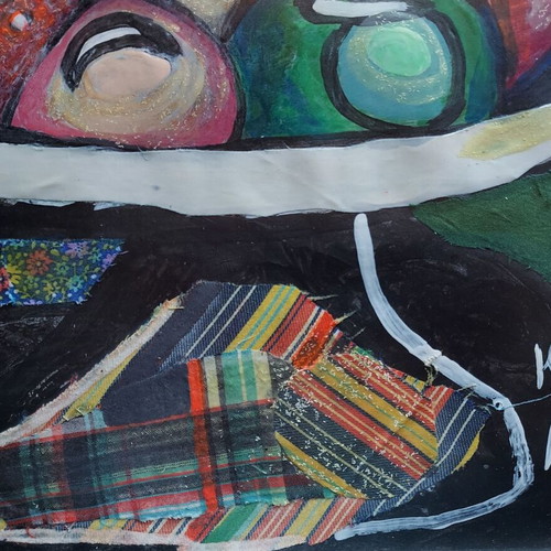 Fruit Bowl Painting new with mixed technique and handmade frame