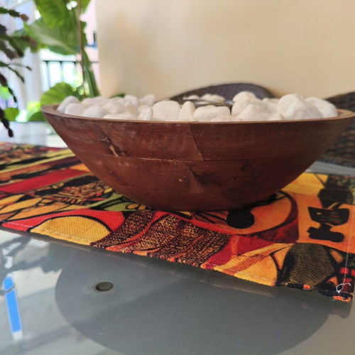 DIY Tabletop Bioethanol Fireplace like new, wood and bamboo with white stone decor