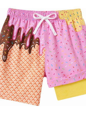 Kids4ever 2-in-1 swim shorts with compressive lining and pockets, colorful, new