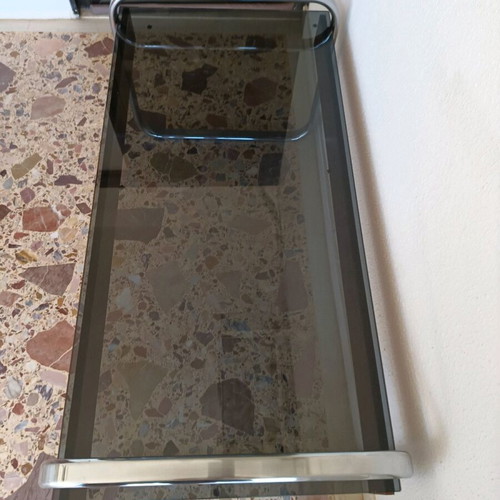 Vintage coffee table with thick smoked glass, low