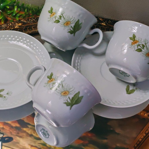 Kahla vintage porcelain tea and coffee set, 6 cups with saucers, Made in GDR
