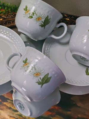 Kahla vintage porcelain tea and coffee set, 6 cups with saucers, Made in GDR