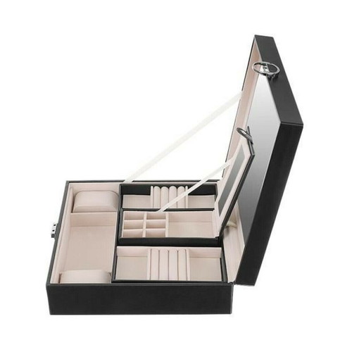 Jewelry box bijouterie new with 2 levels and black mirror