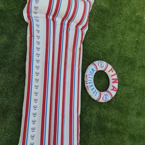 Inflatable mattress and lifebuoy FINA Motor Oil like new, 1960s