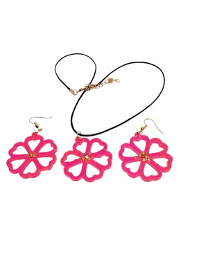 Jewelry set with red pearl flowers and liquid glass, new