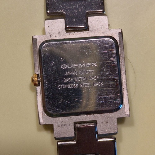 Quemex Japan Quartz Square Watch with Blue Dial and Two-Tone Bracelet