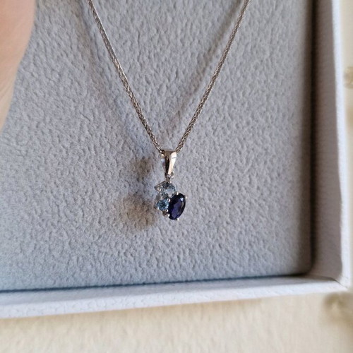 White gold necklace with sapphire and topaz brand new