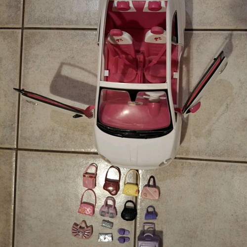 Barbie Fiat 500 Convertible used white toy car with pink interior