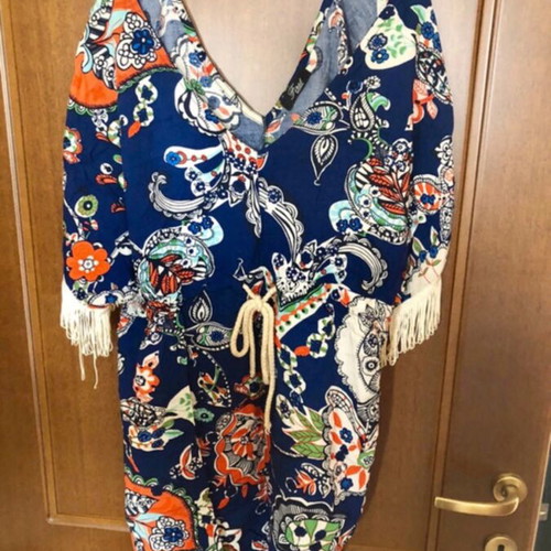 Multicolor summer dress like new with fringes and cord size L