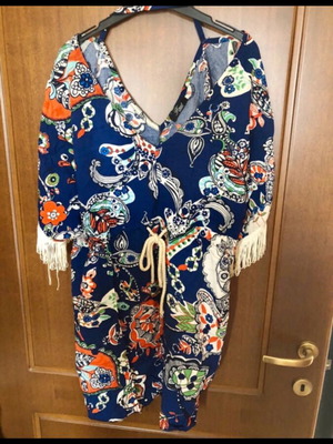 Multicolor summer dress like new with fringes and cord size L