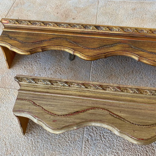 Wooden curtain rods used, set of 2 with double rail