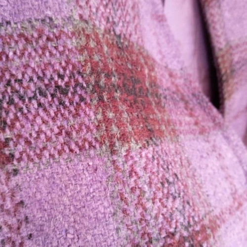 Fullah Sugah checked coat new, size medium, purple-magenta
