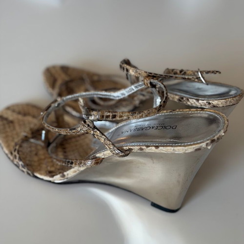 Dolce & Gabbana Snakeskin Wedge Sandals DG Crystal used, size 39.5