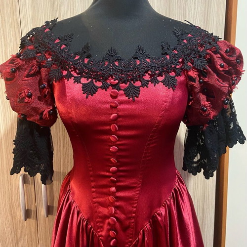 Punkrave Gothic Victorian ruby satin dress