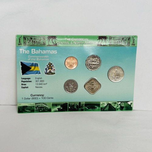 Bahamas Uncirculated Coin Set New, 5 Coins with Littleton Display Card