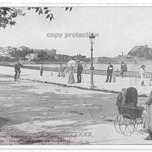 Corfu Vintage Postcard Used, 1910s Seaside Promenade Garitsa