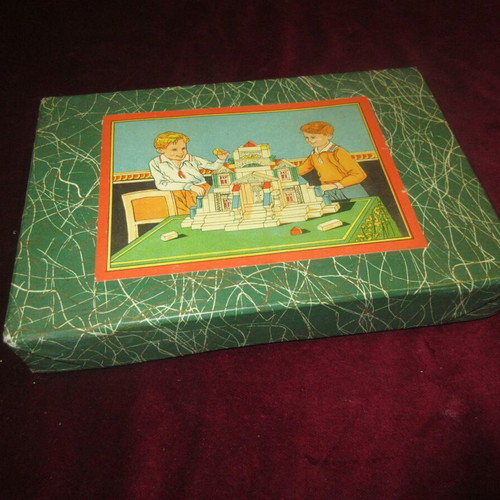 Greek Construction Wooden Lithograph Toy box 60s like new
