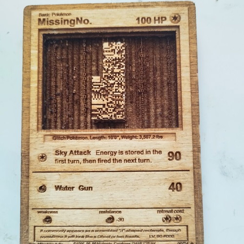 Wooden Pokemon decorative card with stand, MissingNo