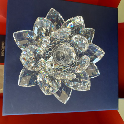 Swarovski large lotus candle holder new