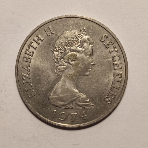 Collectible Seychelles 10 Rupees 1974 coin used with turtle design
