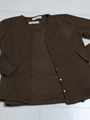 Women's knitted cardigan and blouse set used brown size M