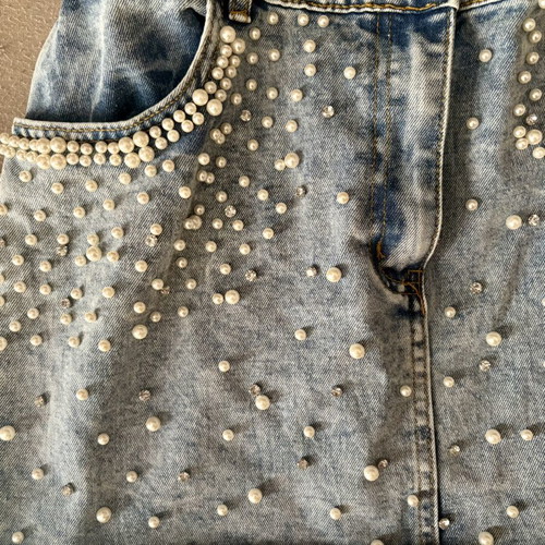 Shein denim skirt with pearls, size L, blue