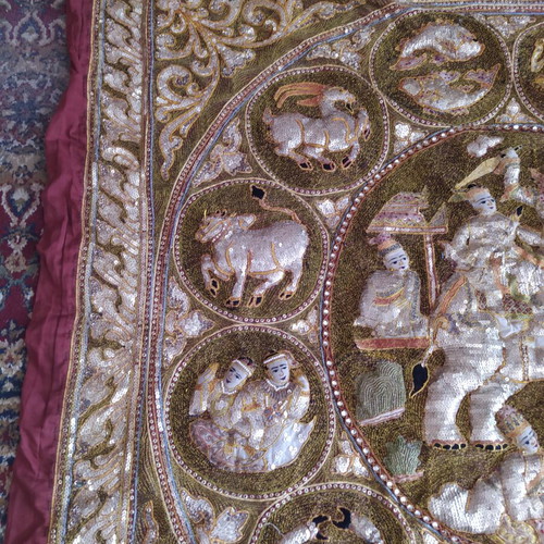 Kalaga used tapestry from Myanmar with embossed zodiac motifs