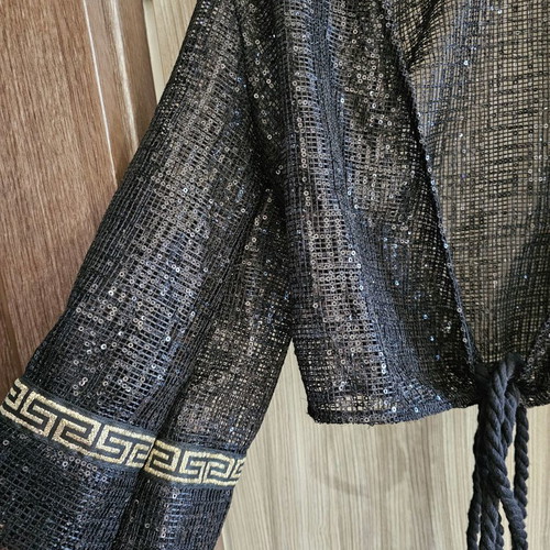 Alexandra Katsaiti top used, black drape with sequins and gold details