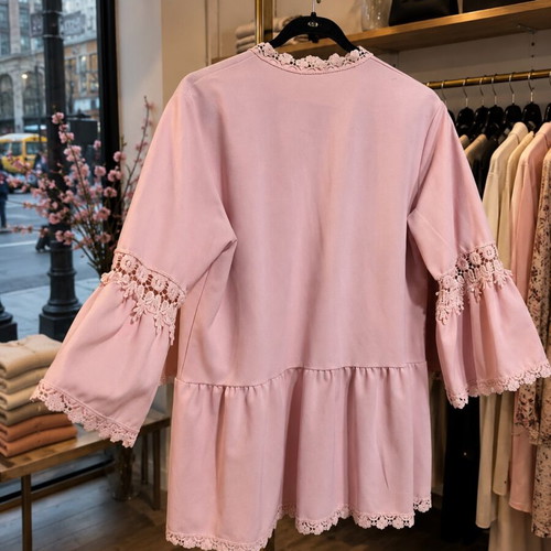 Pink cardigan with lace one size, new