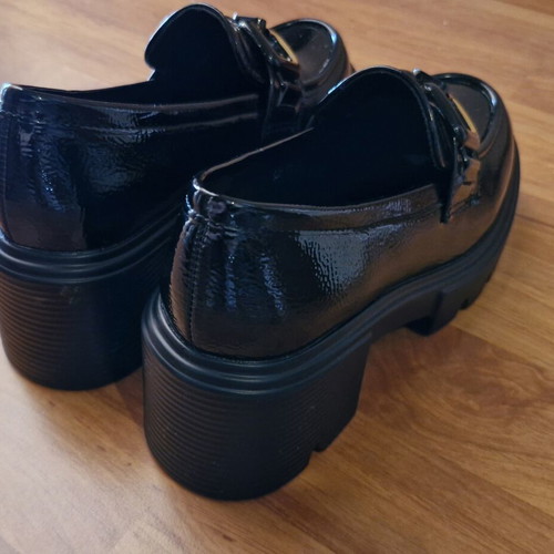 Loafers black with gold buckle, like new, size 36