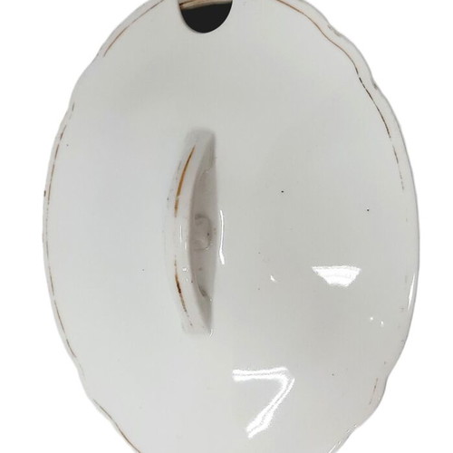Vintage Schlaggenwald porcelain soup tureen, like new, white and gold