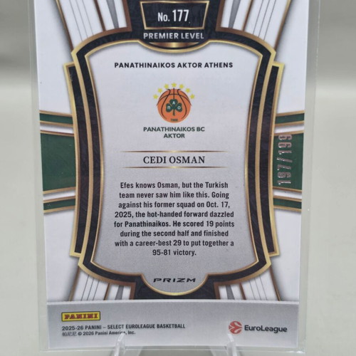 2025-26 Panini Select EuroLeague Cedi Osman Premier Level Red Prizm card #177