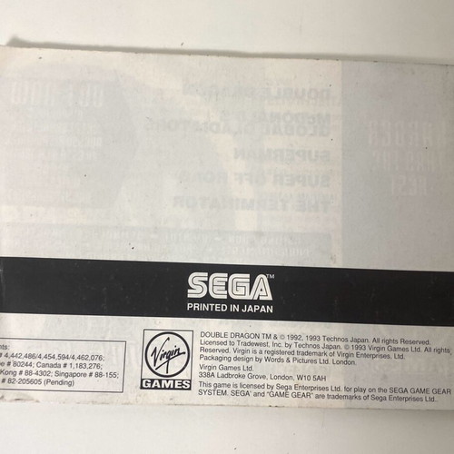 Double Dragon Sega Game Gear used, complete with manual and case