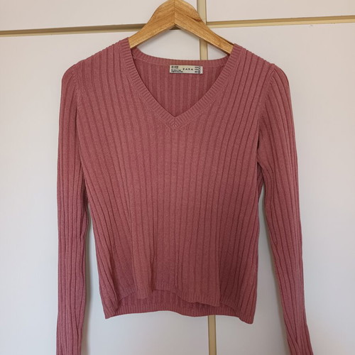Zara pink ribbed long-sleeve sweater used, slim fit