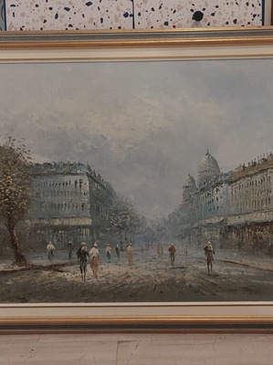 European Street Oil Painting on Canvas used