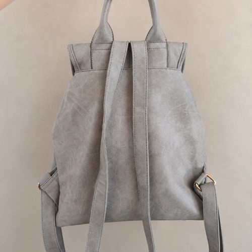 Eco Leather Drawstring Backpack with Burgundy Lining like new, grey