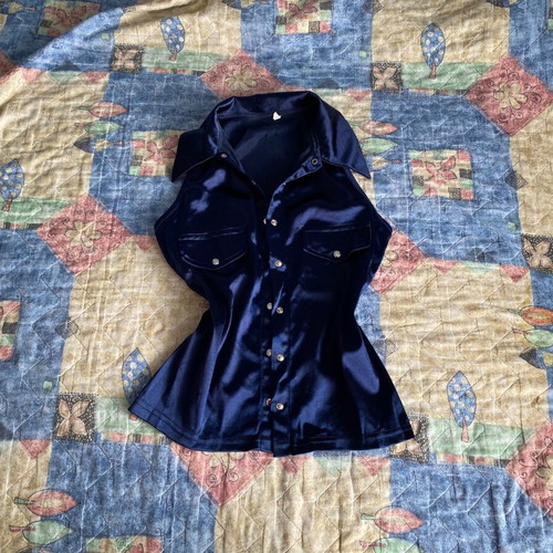 90s vintage navy satin sleeveless shirt fitted vest new