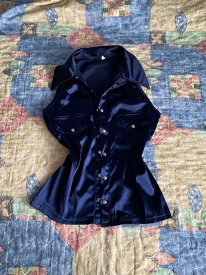 90s vintage μπλε σκούρο σατέν αμάνικο πουκάμισο μεσάτο γιλέκο καινούργιο