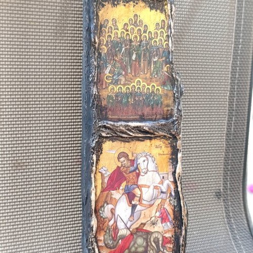 Hand-finished wooden religious icon composition