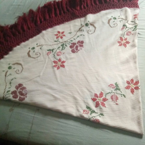 Embroidered tablecloth used, handmade cross-stitch, 1.64m diameter