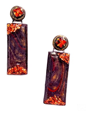 Handmade polymer clay earrings with crystals and resin coating, new