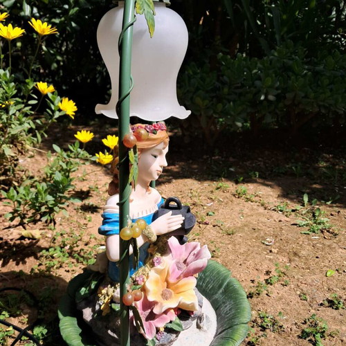 Vintage garden ornament refurbished resin and metal with dimmer light