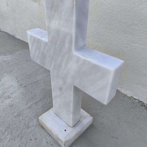 Handmade marble cross with base 48x30 vintage