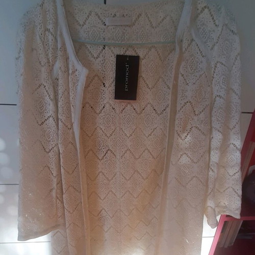 Promod ecru jacket used, size XL, with leather trim