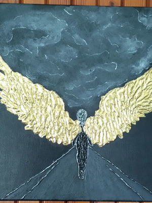 Angel painting on canvas mixed media new